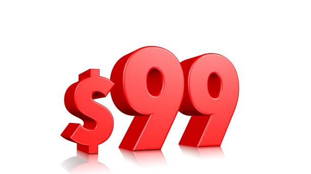 istock 99$ ninety nine price symbol. red text 3d  render with dollar sign on white background 1142600674
