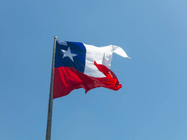 istock Flag of Chile developing against a clear blue sky 1142601286