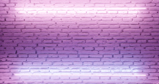 istock 3d rendering. Brick wall illuminated by a pink neon lamp. Abstract background. Light effect on the protruding surface. 1142602190