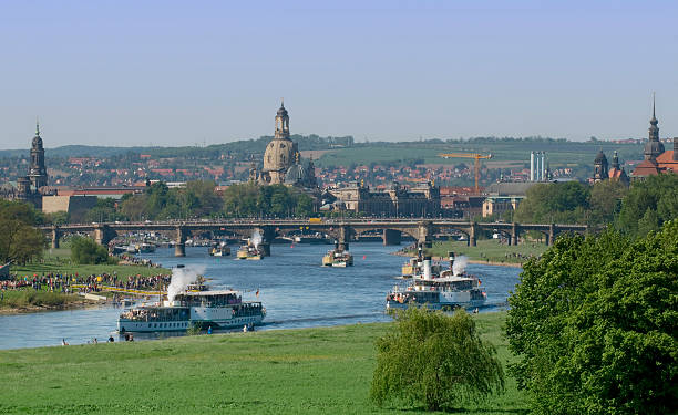 Traditional steamboat parade on the Elbe river in Dresden, Germany Traditional steamboat parade on the Elbe river in Dresden, Germany elbe valley stock pictures, royalty-free photos & images