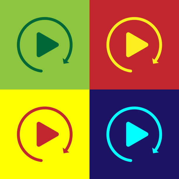 istock Color Video play button like simple replay icon isolated on color backgrounds. Flat design. Vector Illustration 1142606586