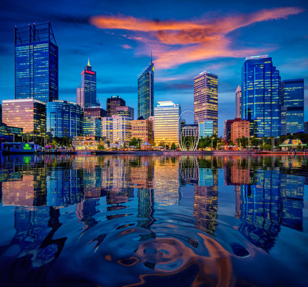 Sunset in Perth city with building and river Sunset in Perth city with building and river , Perth, Australia. This image can use for Travel, city, cityscape and australia concept perth australia photos stock pictures, royalty-free photos & images