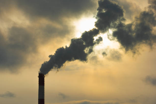 istock From brick round chimney smoke comes 1142609618