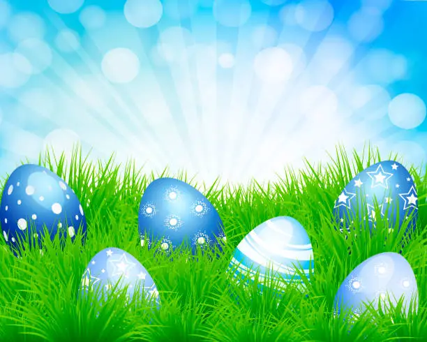 Vector illustration of Easter Eggs in Grass