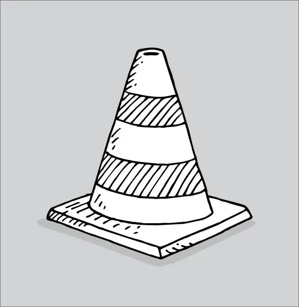 Vector illustration of Hand drawn traffic cone