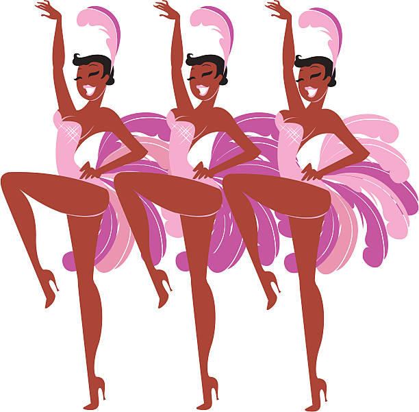 Cartoon Of Three Showgirls With Pink And Purple Feathers Stockvectorkunst  en meer beelden van Showgirl - iStock