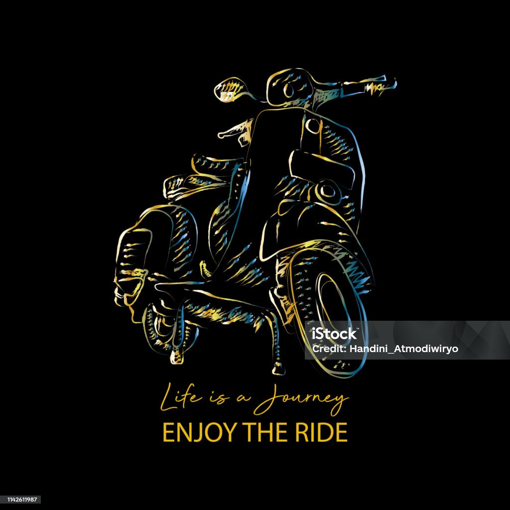 Life is a journey, enjoy the ride with scooter Calligraphy stock vector