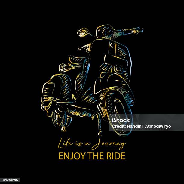 Life Is A Journey Enjoy The Ride With Scooter Stock Illustration - Download Image Now - Calligraphy, City, Delivering