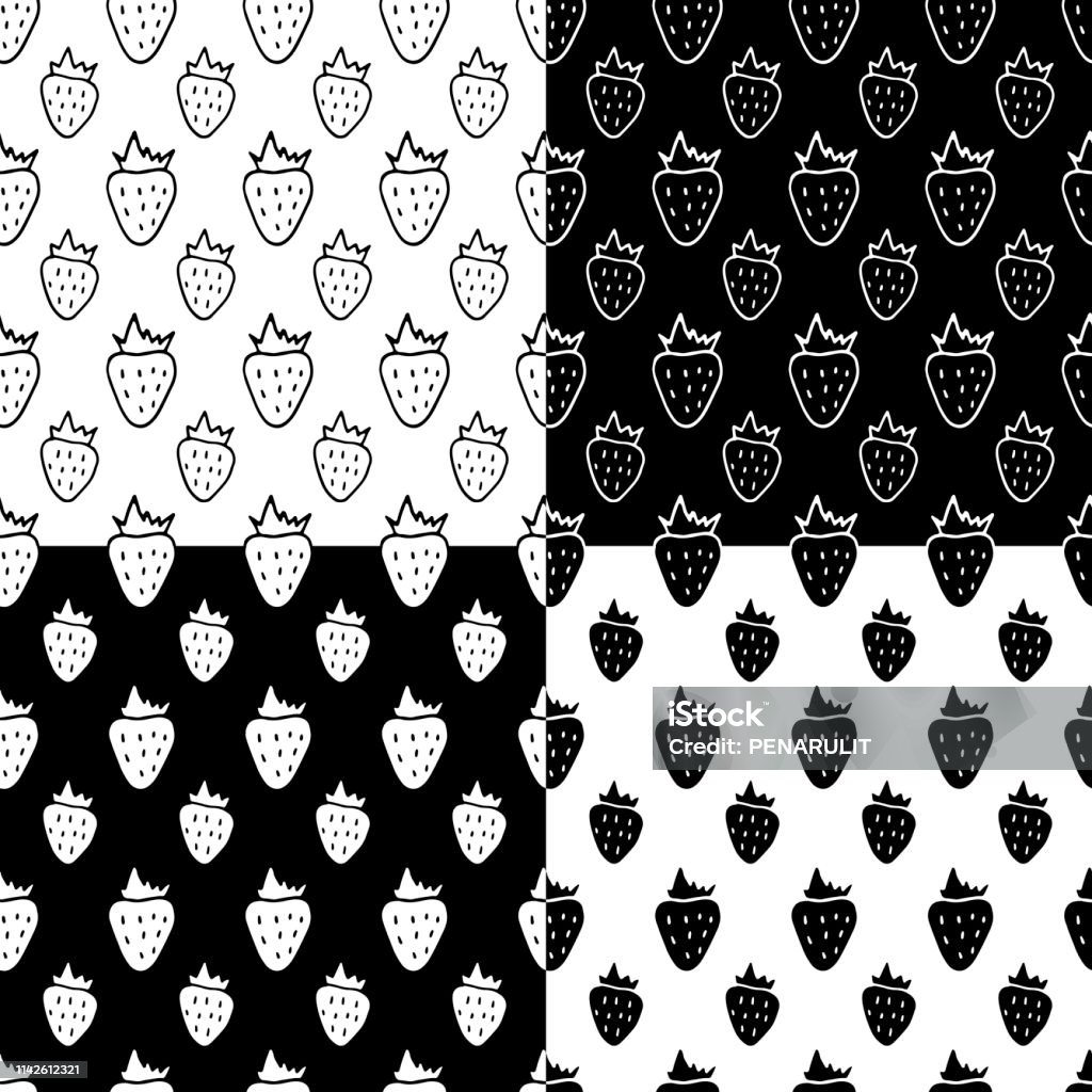 Hand Drawn Strawberry Vector Summer Seamless Pattern Set Stock ...