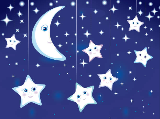 istock Vector of night sky with  moon and stars cartoons. 114261310