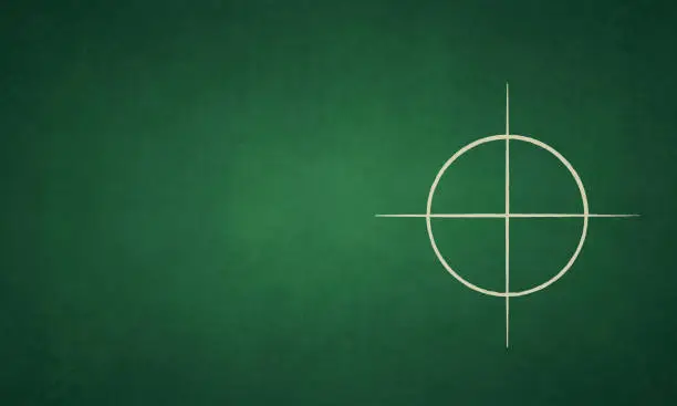 Vector illustration of Bull's eye - A chalk drawing of a circle drawn in all four quadrants on a green board