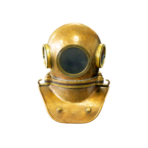 Retro copper diving helmet isolated on white background