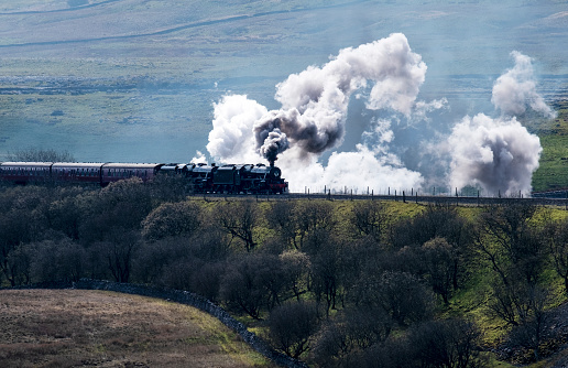 1940's steam train in Yorkshire moorland