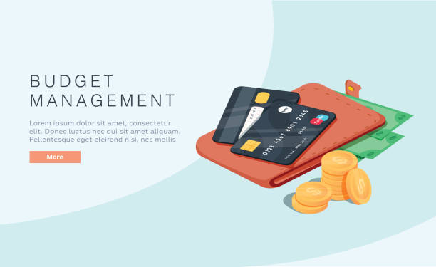 Budget management concept in isometric vector illustration. Money economy background with billfold Profit or revenue Budget management concept in isometric vector illustration. Money economy background with billfold. Profit or revenue analysis as part of accounting. Web banner layout template. Online taxes budget drawings stock illustrations