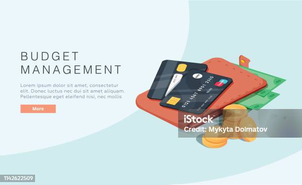 Budget Management Concept In Isometric Vector Illustration Money Economy Background With Billfold Profit Or Revenue Stock Illustration - Download Image Now