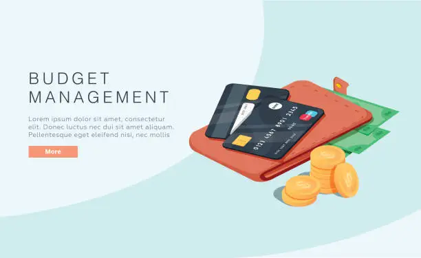 Vector illustration of Budget management concept in isometric vector illustration. Money economy background with billfold Profit or revenue