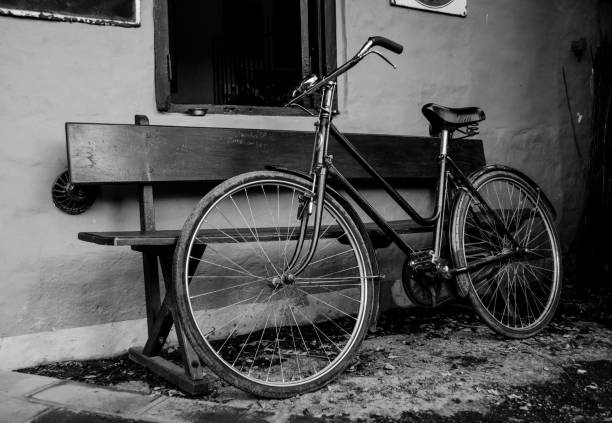 istock Retro vintage style bicycle in black and white 1142624050