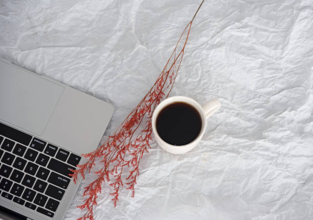 istock Laptop put beside ceramic coffee cup and dried flower,working time, 1142630140