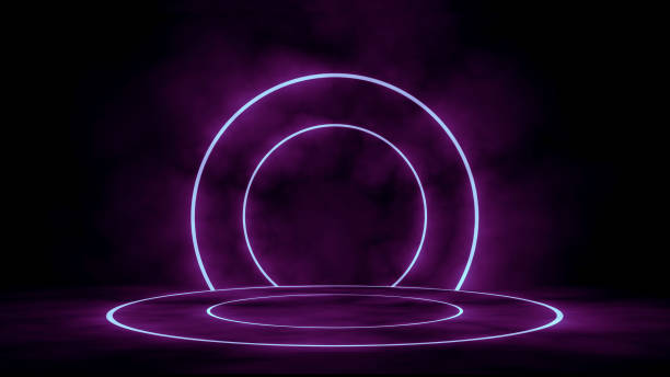 istock 3d render, glowing lines, neon lights, tunnel, abstract background, virtual reality, round portal, arch, spectrum vibrant colors, laser show 1142630355