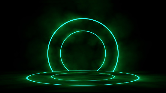 3d render, glowing lines, neon lights, tunnel, abstract background, virtual reality, round portal, arch, spectrum vibrant colors, laser show