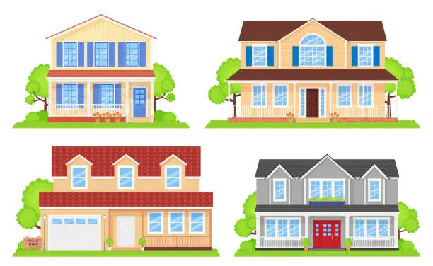 Vector illustration of House front. Vector illustration. Exterior home building.