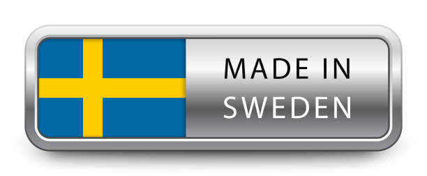 made in sweden metallabzeichen mit nationalflagge isoliert auf weißem hintergrund - stockholm sweden flag swedish culture stock-grafiken, -clipart, -cartoons und -symbole