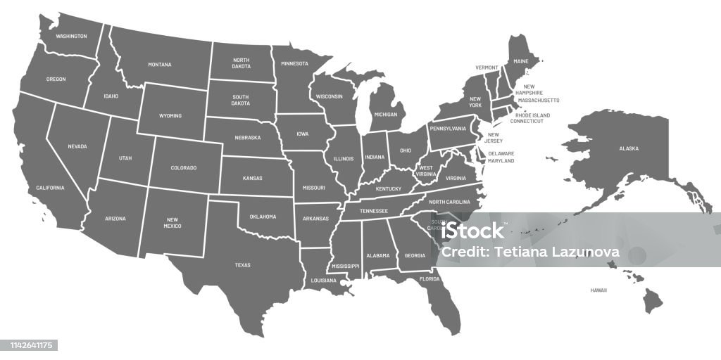 Carte des États-Unis. Affiche des États-Unis d’Amérique avec des noms d’État. Cartes géographiques américaines, y compris l’Alaska et Hawaii vecteur illustration - clipart vectoriel de Carte libre de droits