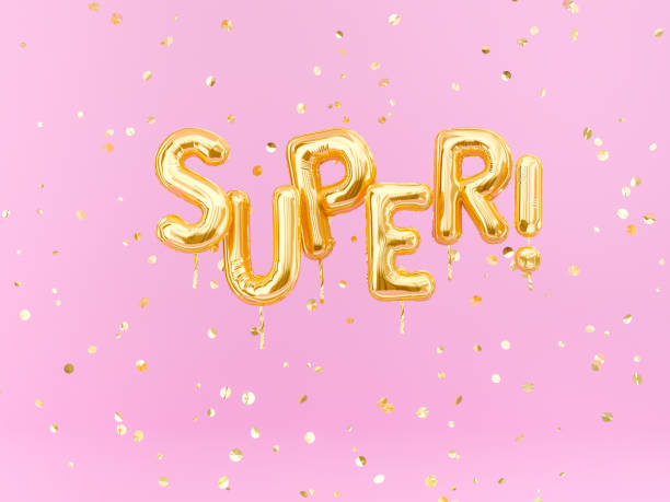istock Super text sign letters with golden confetti celebration banner 1142642577