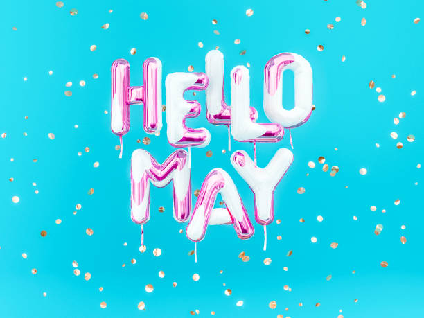 istock Hello May text banner, foil balloon letters 1142642715