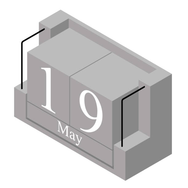 19 maja w kalendarzu jednodniowym. szary drewniany kalendarz bloku obecna data 19 i miesiąc może wyizolować na białym tle. wakacje. pora roku. ilustracja izometryczna wektorowa - 19th of may stock illustrations