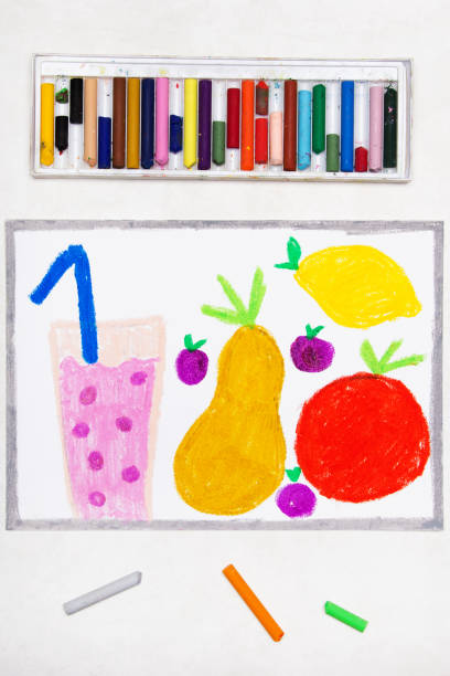 istock Colorful drawing: strawberry juice and fresh fruit, pear, blueberry, lemon 1142649187