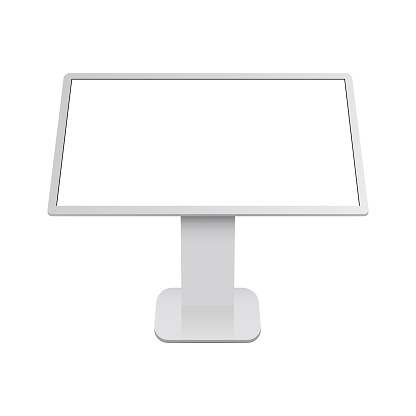 Interactive digital table with blank touch screen - front view. Vector illustration