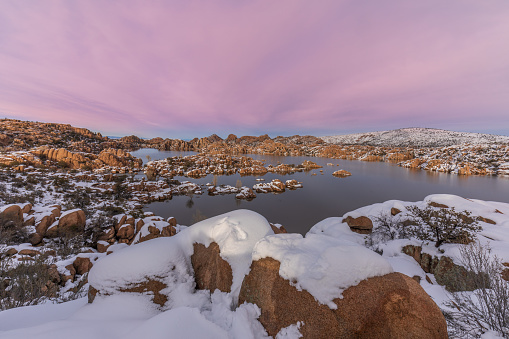 a scenic winter landscape at Watson Lake Prescott Arizona