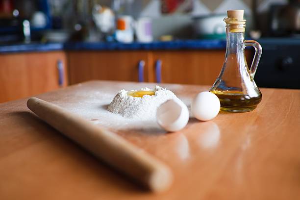 Eggs and flour for baking stock photo