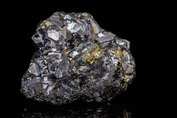 istock Macro stone mineral Galena on a black background 1142654854