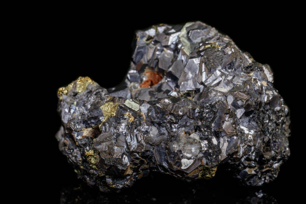 istock Macro stone mineral Galena on a black background 1142654863