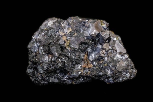 istock Macro stone mineral Galena on a black background 1142654871