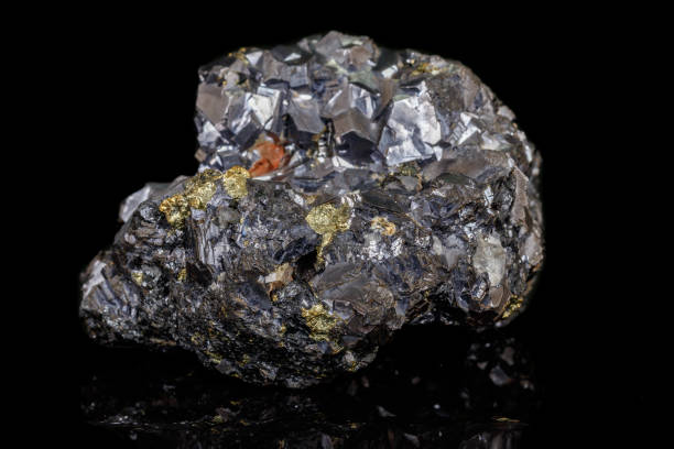 istock Macro stone mineral Galena on a black background 1142654906