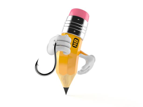 istock Pencil character holding fishing hook 1142655081
