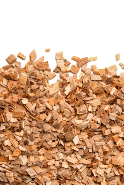 Close up of smoking woodchips with empty space