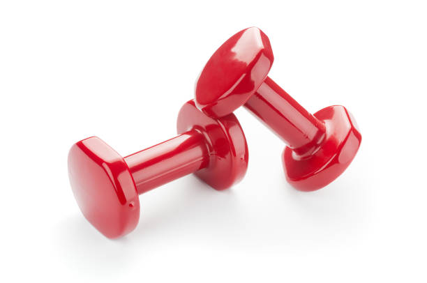 istock Two red dumbbells isolated on white background 1142658395