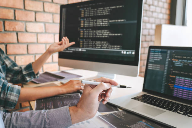 istock Team of Professional Developer programmer cooperation meeting and brainstorming and programming in website working a software and coding technology, writing codes and database 1142660320