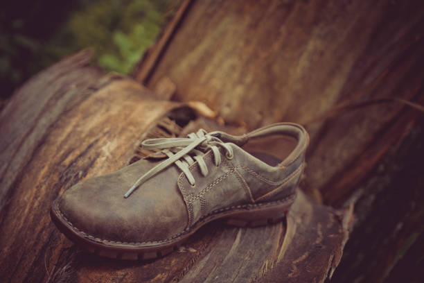Men's shoes on the background of nature.