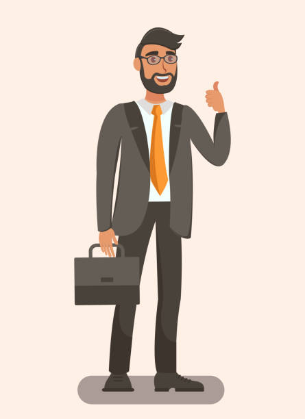 Elegant Man Holding Briefcase Flat Illustration Elegant Man Holding Briefcase Flat Illustration. Bearded Male Showing Like Gesture. Cartoon Businessman, Lawyer, Banker Isolated Character. Confident Adult Official, Formal Dress Code lawyer cartoon stock illustrations