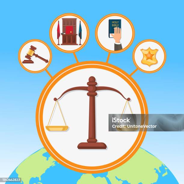 Legal Process Symbols Flat Vector Illustration Stock Illustration - Download Image Now - Agreement, Apartment, Badge