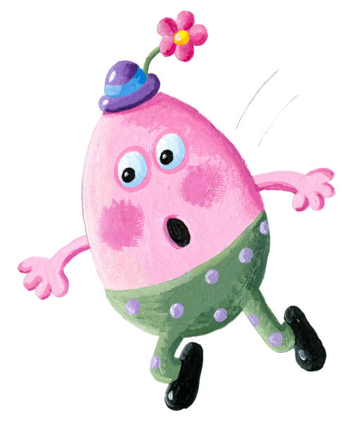 ilustrações de stock, clip art, desenhos animados e ícones de acrylic illustration of humpty dumpty with purple hat and flower - humpty dumpty