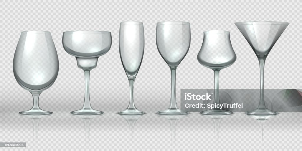 Glass Cups Empty Transparent Glasses And Goblet Mockups Realistic