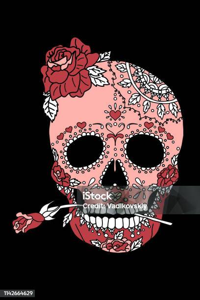 Painted Skull Pattern In Mexican Style Stock Illustration - Download Image Now - Art, Artist, Cemetery