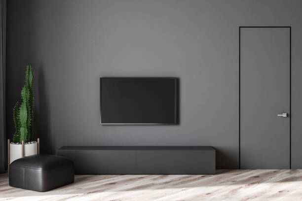 istock Grey concrete wall in a modern lovely living room sofa interior. 3d render. 1142664773