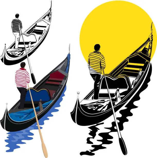 Vector illustration of Venetian gondolier on white